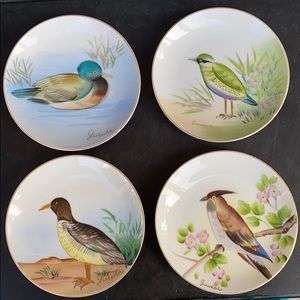 Vintage 1960s Hand Painted Bird Plates Japan
